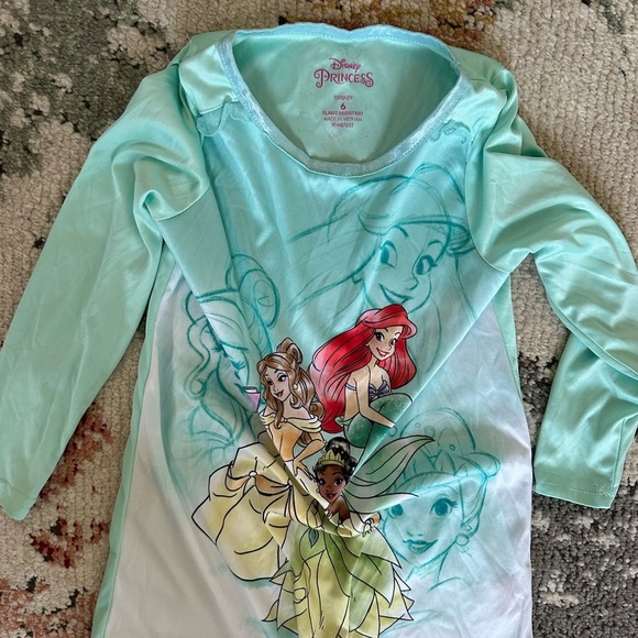 Disney Princess Mint Green Silky Nightgown Girls Size 6 - Picture 7 of 8